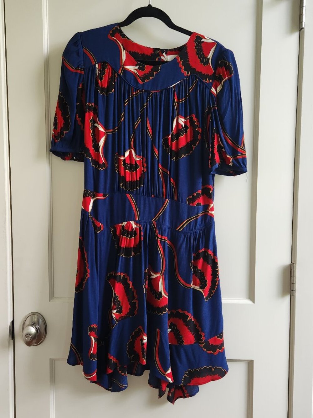 ba&sh  Dress Size Large Blue Red Print Boho Flowy Designer Mini
